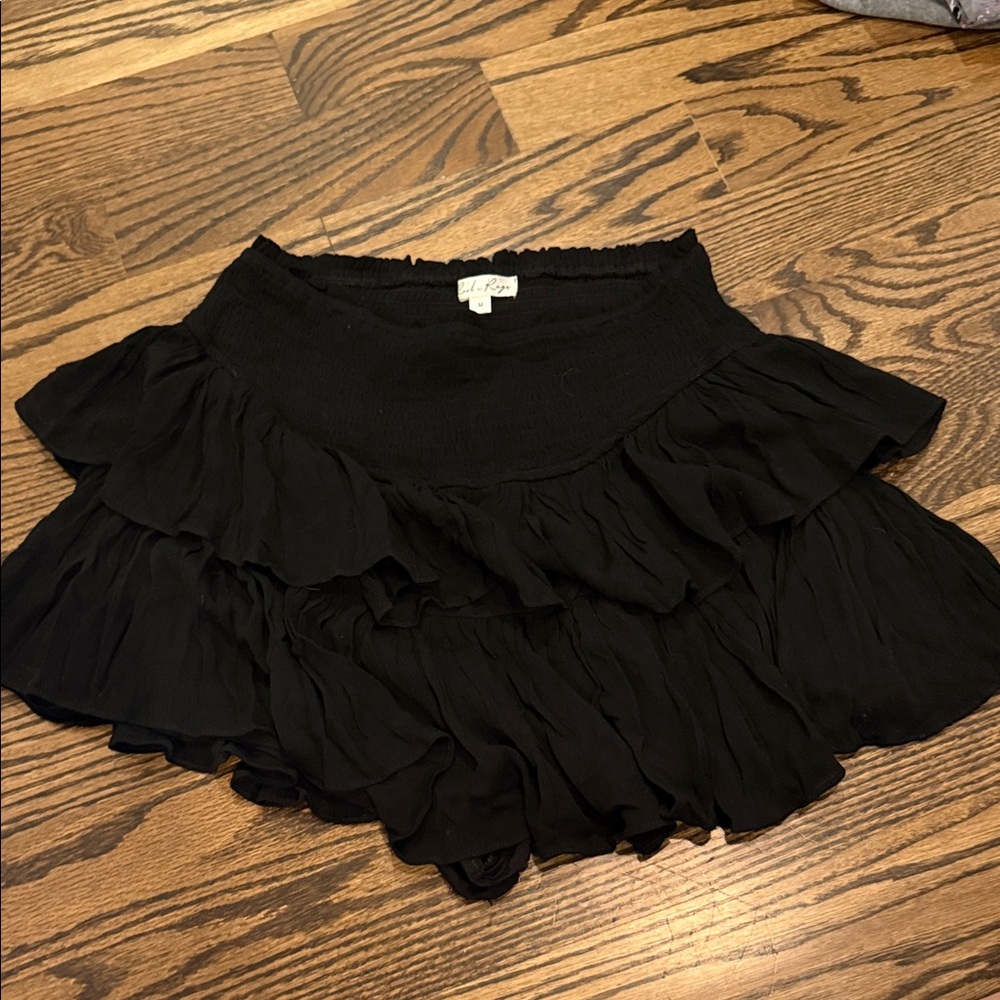 Black Tiered Ruffle Mini Skirt by Free People
